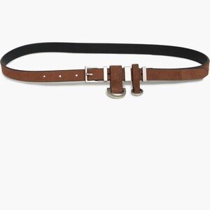 All Saints Brown Suede Double-Loop Utility Leather Belt with Silver Hardware